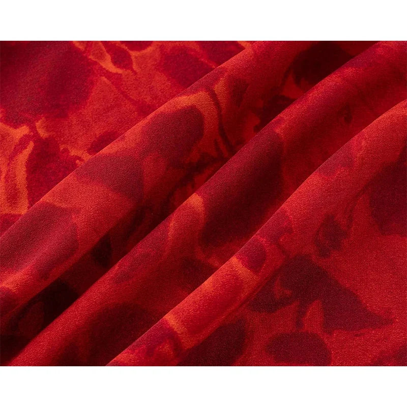 Vintage Red Floral Print Dresses