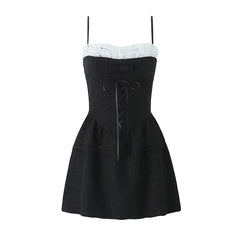 Sexy Elegant Lace Trim Bow Bandage Spaghetti Strap Mini Dresses