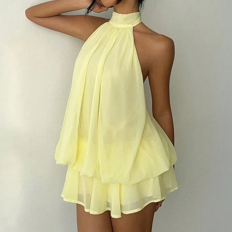 Simple Solid Color Halter Slim Mini Dresses