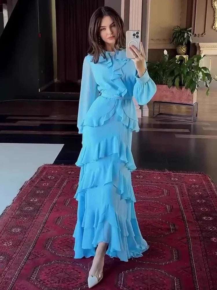 Summer Soft Long Sleeve Waist-Cinching Maxi Dresses