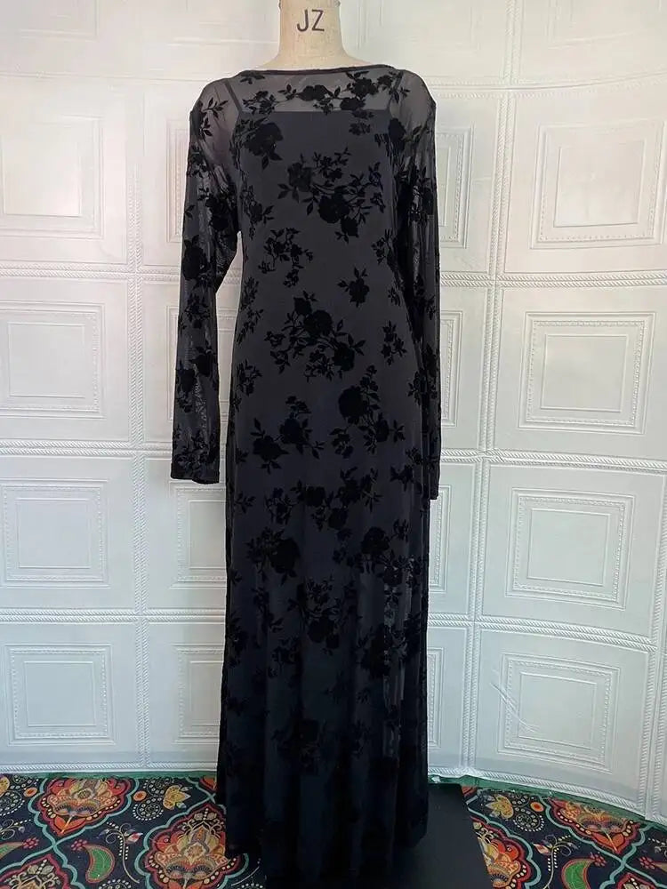 Printed Round Neck Long Sleeved Dresses