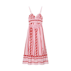 Boho Pink Floral Embroidery Hollow Out Midi Dresses