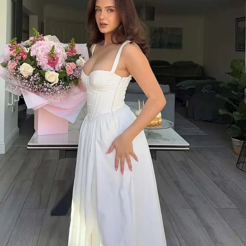 Sexy Elegant Front Slit Sling A-line Midi SunDresses