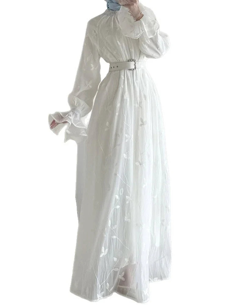 Bell Sleeve White Chiffon Dresses