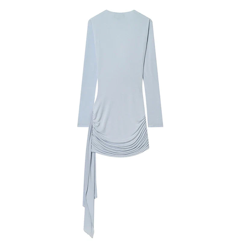 Light Blue With Sash Draped Mini Dresses