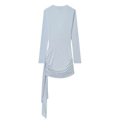 Light Blue With Sash Draped Mini Dresses