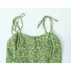 Sexy Spaghetti Straps Green Floral Print Dresses