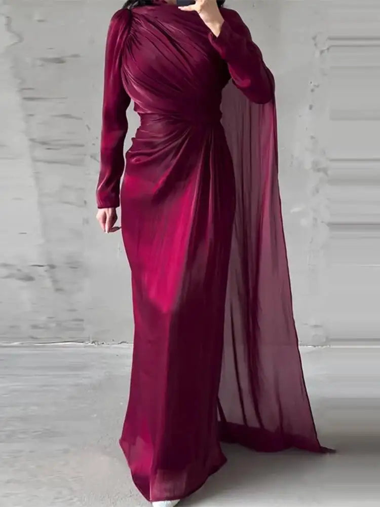 Autumn Elegant Temperament Round Neck Long Sleeved Dresses