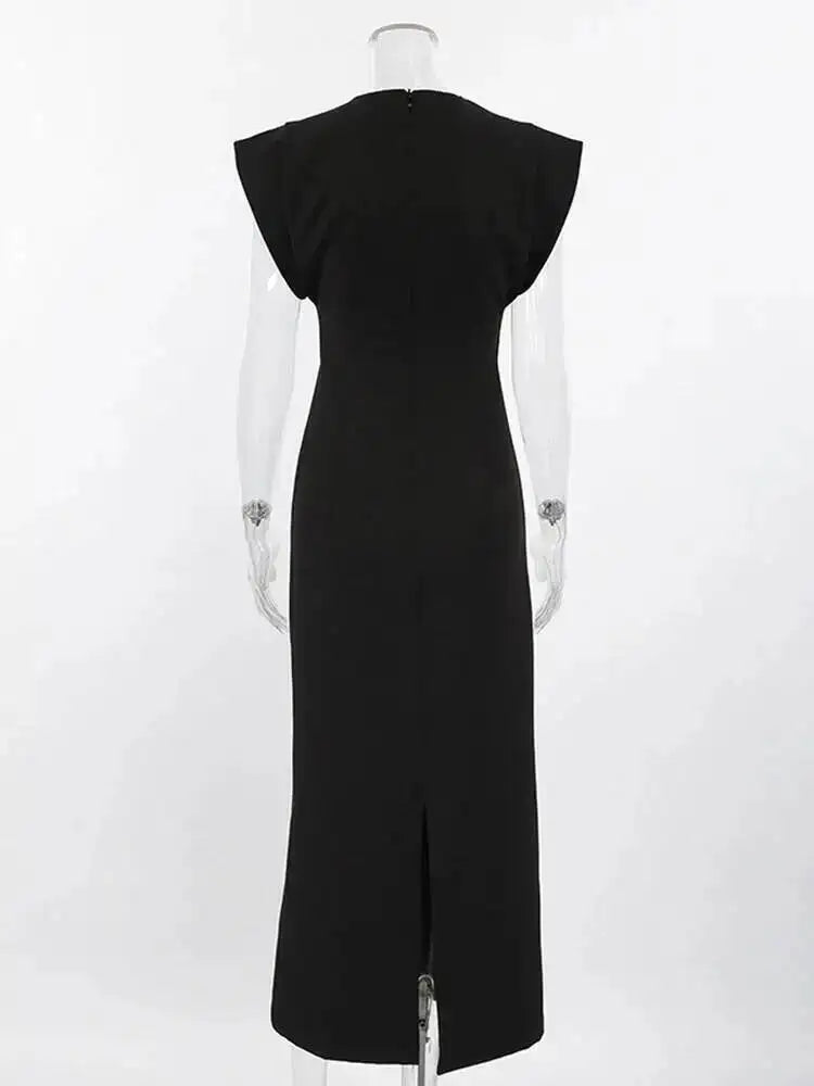 Fashionable Round Neck Sleeveless Waist Cinched Slim Fit Mid Length Dresses