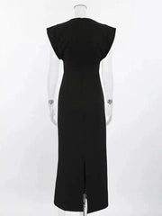 Fashionable Round Neck Sleeveless Waist Cinched Slim Fit Mid Length Dresses