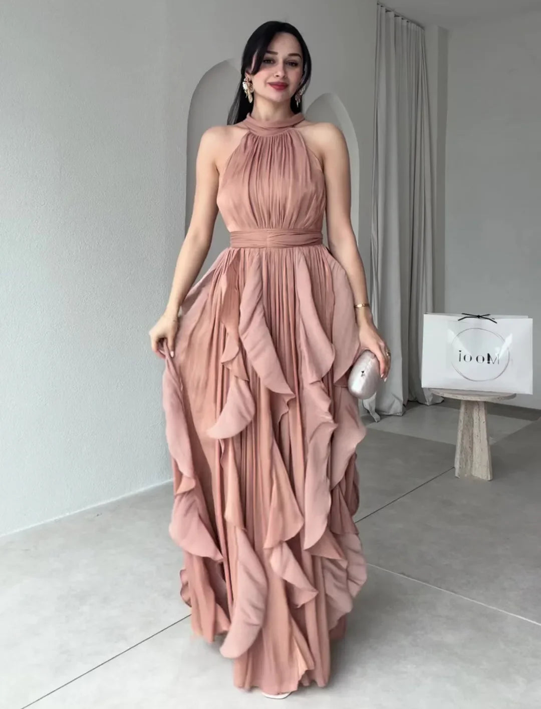 Elegant Waist-Cinching Ruffle Hem Long Sleeveless Dresses