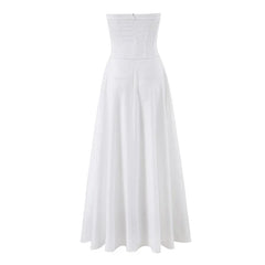 White Corset Strapless Midi Dresses