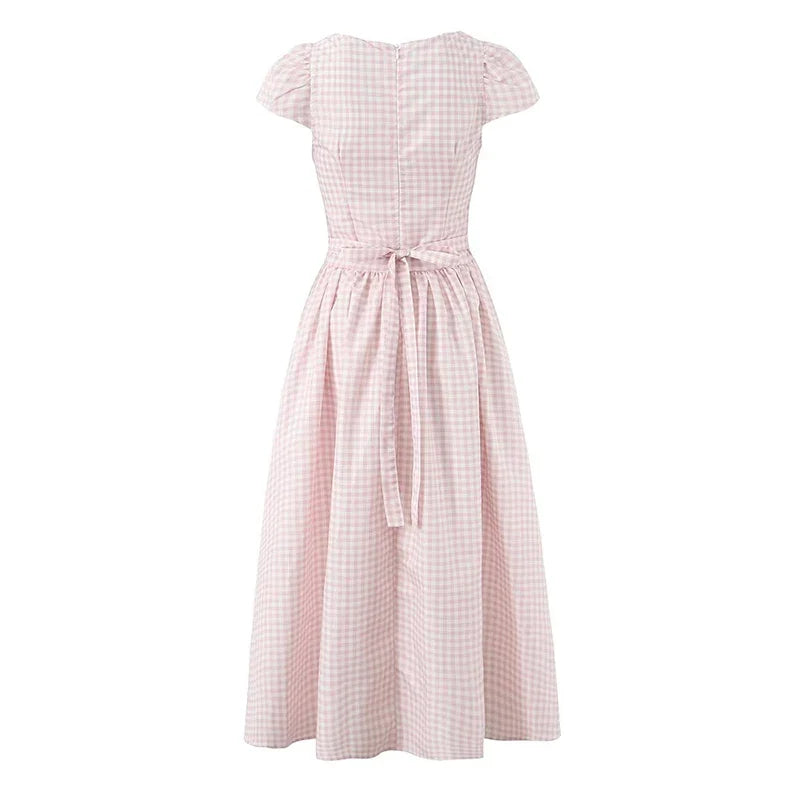 Gentle Elegant Light Pink Plaid Dresses