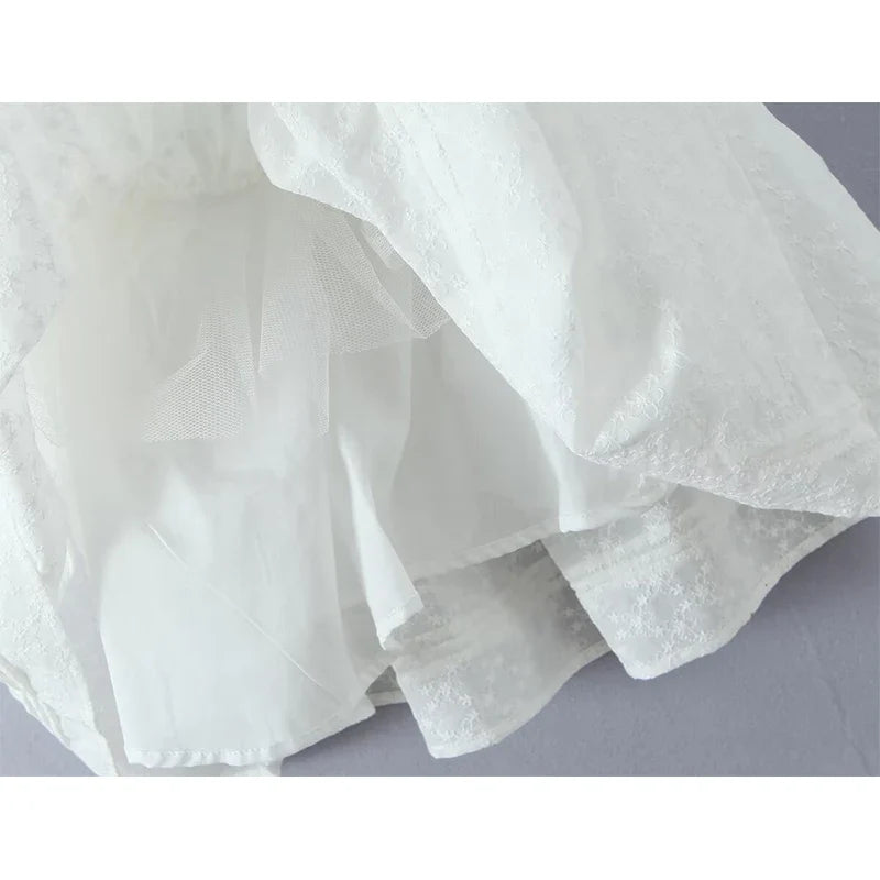 White Holiday Summer Dresses Floral Embroidery Low Waist A-line Sling Mini Dresses
