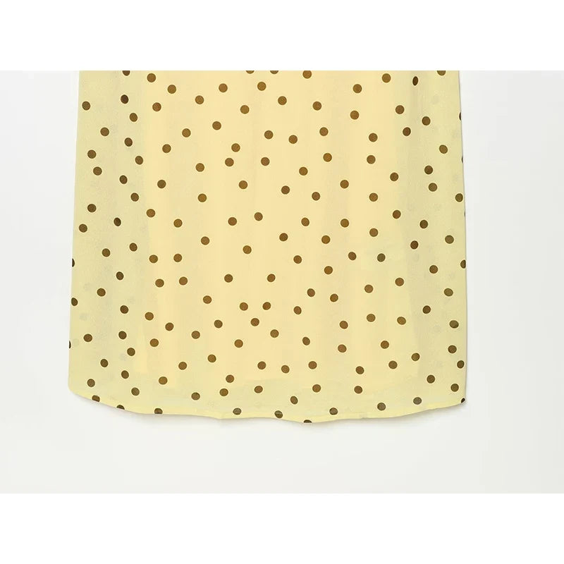 Flowy Yellow Polka Dot Maxi Dresses