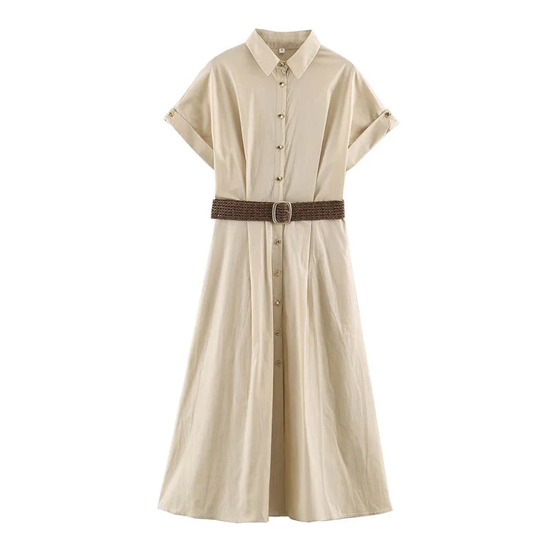 Khaki Midi Shirt Dresses