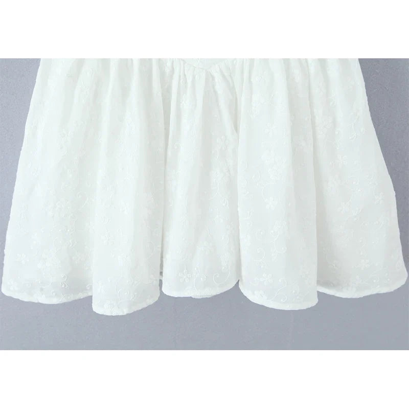Sweet Girl Floral Embroidery White Halter Mini Dresses