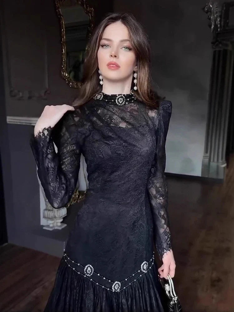 Autumn Design Tassel Lace Mesh Dresses