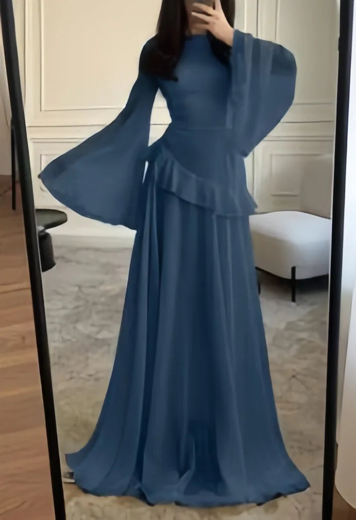 Autumn Round Neck Long Sleeve Irregular Slimming Dresses