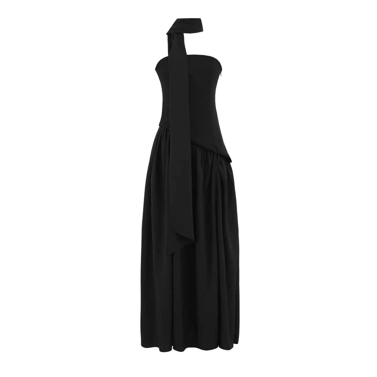 Elegant Strapless With Scarf Long Dresses Sexy High Slit Pleated Hem Evening Party Dresses