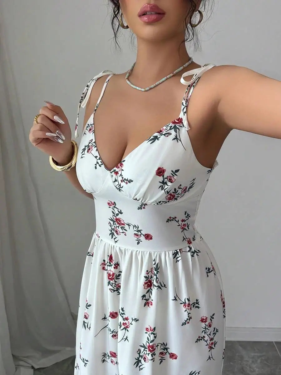 Ditsy Floral Ruffle Hem Sleeveless Dresses