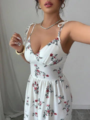 Ditsy Floral Ruffle Hem Sleeveless Dresses