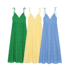 Summer Hollow Out Embroidery Sling Midi Dresses