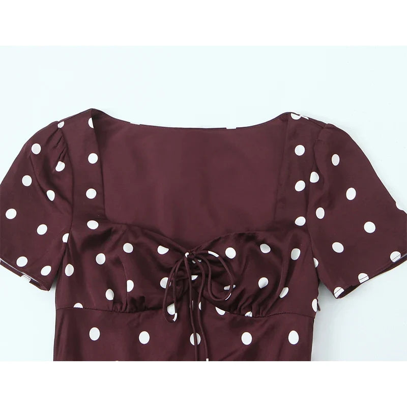 Vintage Elegant Polka Dot Dresses Short Sleeve A-line Midi Summer Dresses