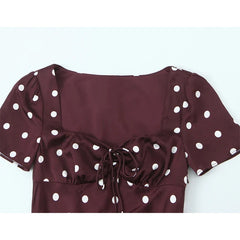 Vintage Elegant Polka Dot Dresses Short Sleeve A-line Midi Summer Dresses