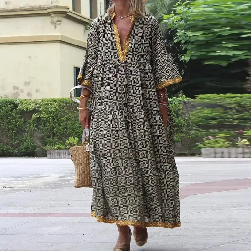 V Neck Half Sleeve Summer Vintage Dresses