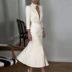 Temperament V-neck Puff Sleeve Printed Dresses