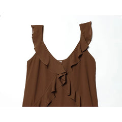 Summer Brown Ruffle Short Dresses