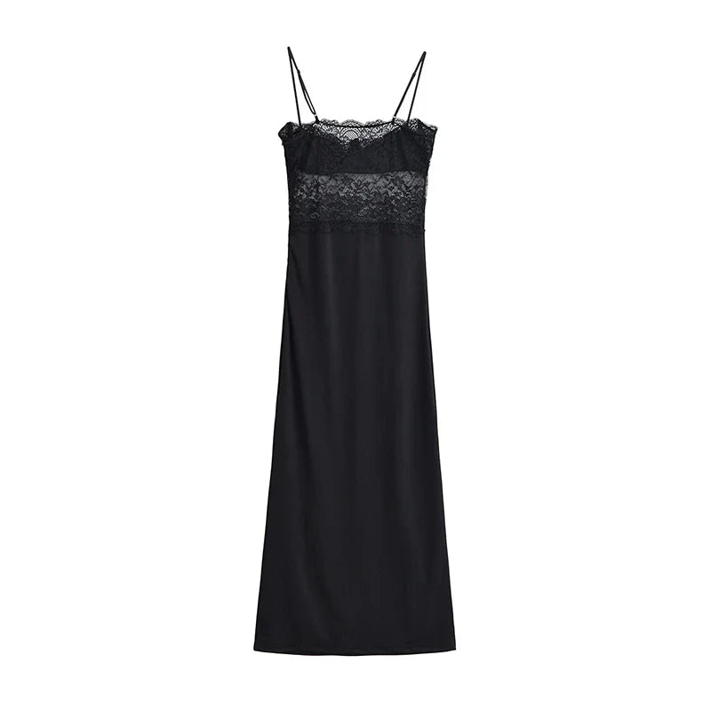 Black Lace Patchowrk Slip Long Dresses