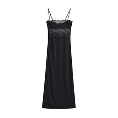 Black Lace Patchowrk Slip Long Dresses