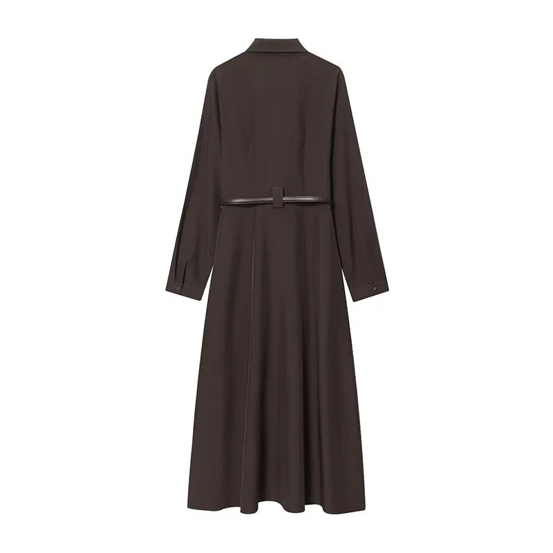 High Quality Elegant With Belt Long Shirt Dresses
