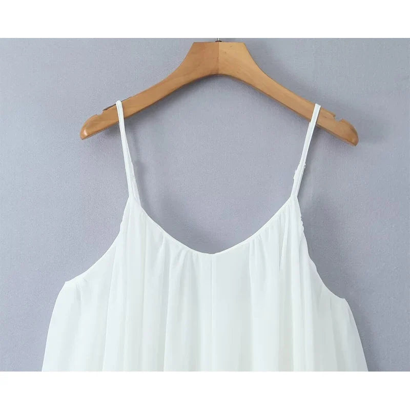 Sexy Backless White Sling Mini Dresses V Neck Back Zipper Loose Summer Short Dresses Holiday Beach Robe