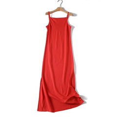 Simple Sexy Red Spaghetti Strap Linen Maxi Dresses