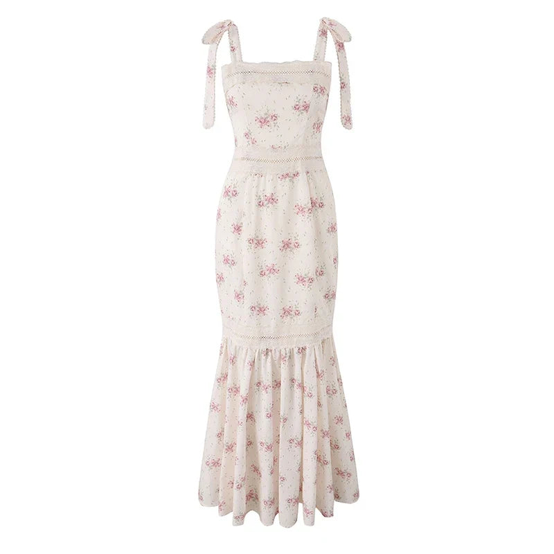 French Style Floral Print Long Mermaid Dresses