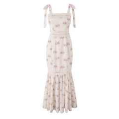 French Style Floral Print Long Mermaid Dresses