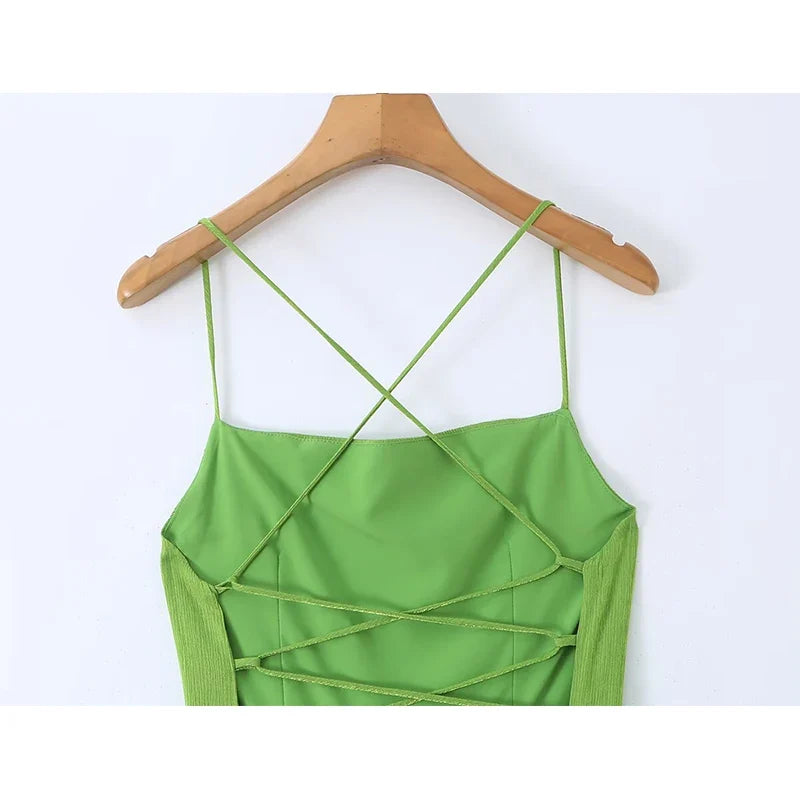 Sexy Spaghetti Straps Green Long SunDresses