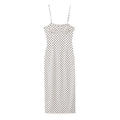 White Polka Dot Spaghetti Strap Midi Dresses