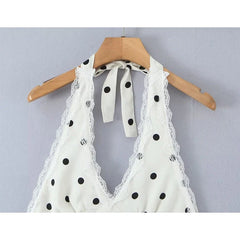 Lace Spliced Polka Dot Halter Dresses
