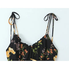 French Style Vacation Summer Dresses Floral Print Short Sling Dresses