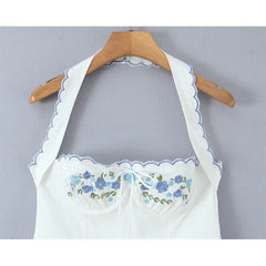 Sexy Backless Halter Embroidery White Dresses