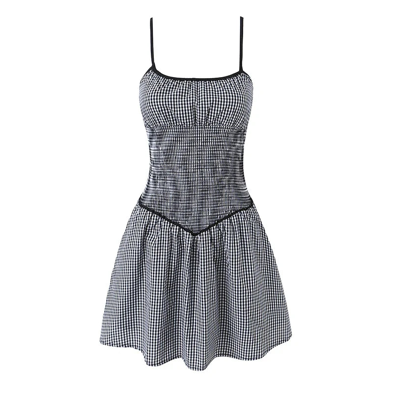 Sexy Spaghetti Strap Plaid Mini Dresses