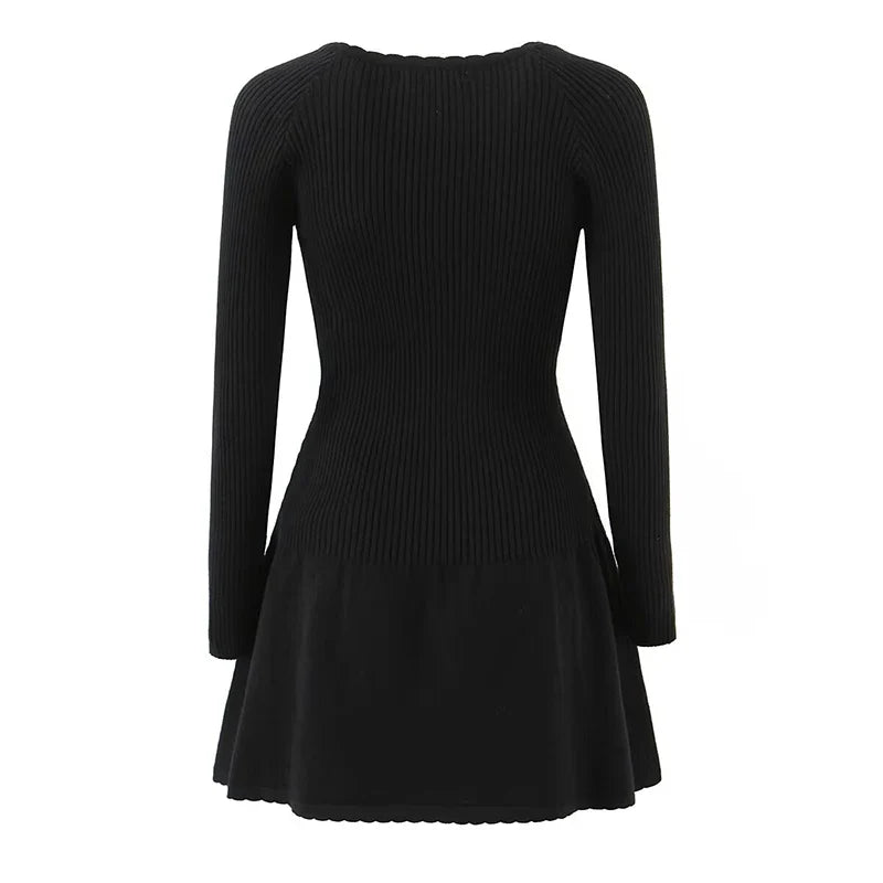 Sexy Lace Up O Neck Red Knit Mini Dresses