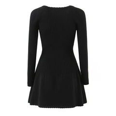 Sexy Lace Up O Neck Red Knit Mini Dresses
