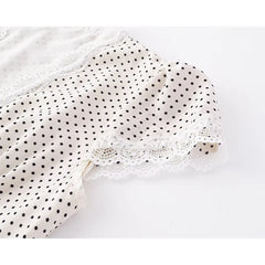 French Lace Trim V Neck Polka Dot Dresses Short Sleeve A-line Midi Elegant Summer Dresses