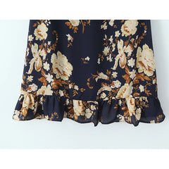 French Vacation-style Floral Print Slim Fit Sling Dresses