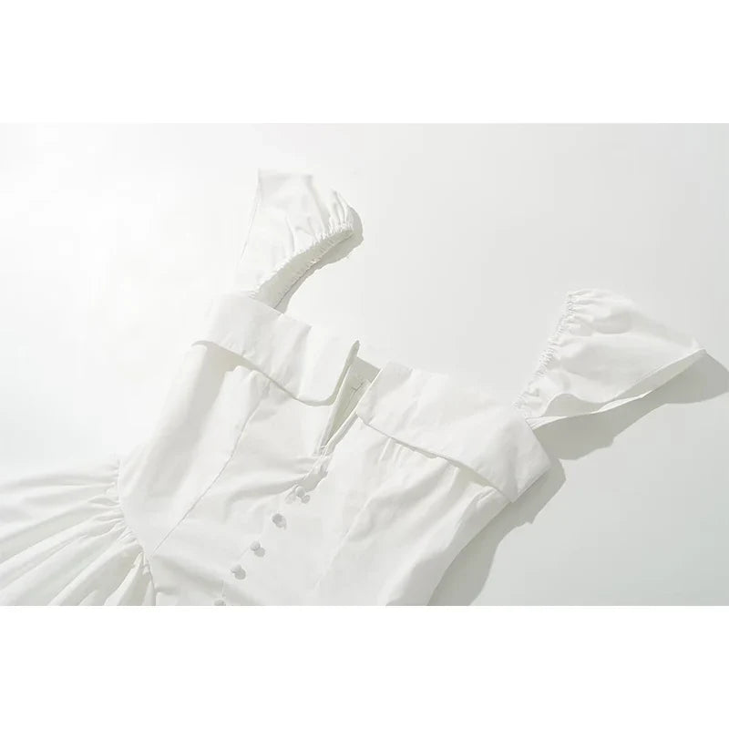 Summer Sexy Fit And Flare White Mini Dresses Short Sleeve Low Waist Elegant Party Dresses
